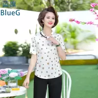 蓝旗 夏季新款妈妈装洋气短袖雪纺衫中年时尚碎花气质休闲小衫