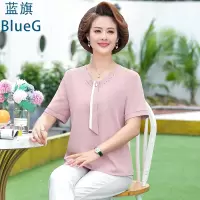 蓝旗 夏季新款妈妈装雪纺衫短袖洋气中年薄款时尚高贵优雅小衫