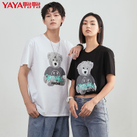 鸭鸭（100%棉）2021情侣T恤宽松舒适圆领短袖小熊印花男女时尚潮流纯棉上衣
