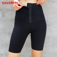 鸭鸭 夏季新款女士五分芭比裤黑色高腰排扣收腹提臀弹力