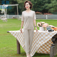 蓝旗 年轻妈妈套装减龄洋气女士阔太太休闲上衣裤子两件套