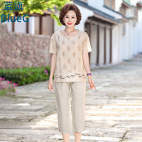 蓝旗 年轻妈妈夏装休闲减龄套装女士洋气上衣衬衫短袖