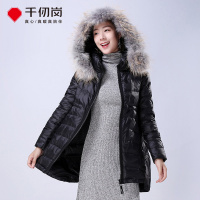 千仞岗女士羽绒服新款正品女士连帽加厚修身毛领中长款