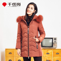 千仞岗女士秋冬中长款貉子毛领2018连帽纯色羽绒服外套