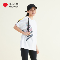 千仞岗100%棉春季新款女士圆领短袖T恤印花字母时尚休闲百搭