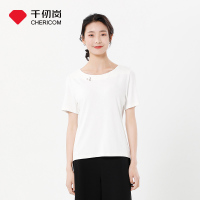 千仞岗春季新款女士短袖一字领T恤纯色时尚休闲百搭
