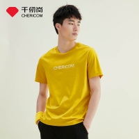 千仞岗100%棉春季新款男士时尚字母印花圆领纯色短袖T恤韩版百搭休闲