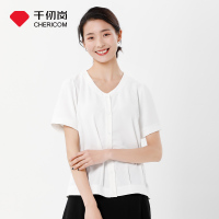 千仞岗夏季新款女士白色圆领短袖衬衣时尚气质休闲