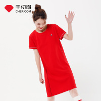 千仞岗春夏新款连衣裙女圆领短袖修身显瘦