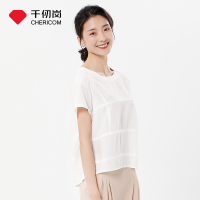 千仞岗2021夏季新款女士圆领短袖小衫宽松休闲白色上衣