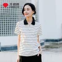 千仞岗春夏新款女士短袖条纹T恤POLO领运动宽松休闲