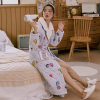 芬腾千线艺夹棉睡袍女冬天三层加厚加绒卡通珊瑚绒睡裙保暖家居服
