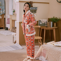 芬腾千线艺珊瑚绒夹棉女秋冬可爱卡通加厚加绒保暖棉袄家居服套装
