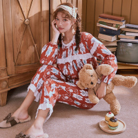 芬腾千线艺纯棉睡衣女春秋季卡通可爱长袖梭织棉布家居服两件套装