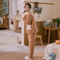 芬腾千线艺珊瑚绒三层夹棉睡衣女冬季卡通纯色韩版家居服两件套装