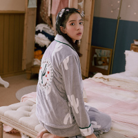 芬腾千线艺珊瑚绒睡衣女冬季韩版少女长袖加厚法兰绒家居服两件套