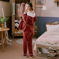 芬腾千线艺可爱珊瑚绒睡衣女秋冬季加厚加绒保暖法兰绒家居服套装