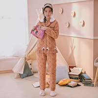 芬腾千线艺睡衣女冬季简约薄款全棉梭织夹棉可外穿棉袄家居服套装