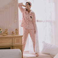芬腾千线艺睡衣女冬季简约薄款全棉梭织夹棉可外穿棉袄家居服套装