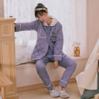 芬腾千线艺睡衣女冬季简约薄款全棉梭织夹棉可外穿棉袄家居服套装