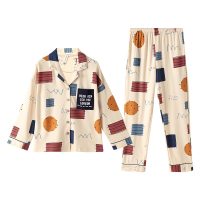 芬腾全棉长袖睡衣女2021年春秋新款可爱卡通开衫纯棉家居服套装