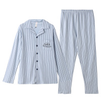 芬腾纯棉睡衣女春秋长袖韩版条纹情侣家居服男士春可外穿全棉套装