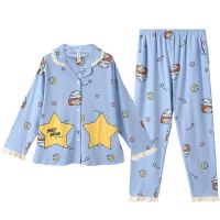 芬腾睡衣女春秋纯棉长袖甜美开衫可爱少女卡通春夏全棉家居服套装