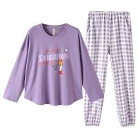 芬腾长袖睡衣女春季新款纯棉家居服宽松圆领套头女士可外穿套装秋