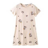 芬腾带胸垫睡裙女夏季短袖纯棉薄款可外穿中裙全棉家居服睡衣女