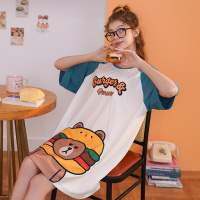 芬腾纯棉睡裙女夏短袖薄款中裙睡衣少女卡通韩版布朗熊家居服女
