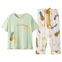 芬腾睡衣女夏纯棉短袖卡通休闲套头韩版可外穿薄款少女家居服套装