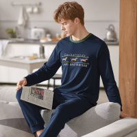 芬腾男士睡衣男春秋纯棉长袖套头青年休闲宽松全棉薄款家居服套装
