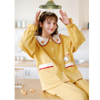 芬腾长袖睡衣女春秋季针织纯棉甜美翻领少女家居服宽松大码全棉套装