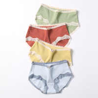 芬腾女士内裤女纯棉裆抗菌中腰提臀性感蕾丝边底裤棉质三角短裤头