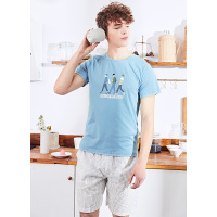 芬腾男睡衣夏季纯棉短袖卡通套头韩版薄款可外穿青少年家居服套装