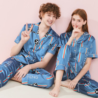 芬腾睡衣女春夏冰丝情侣短袖宽松男士仿真丝绸夏季大码家居服套装