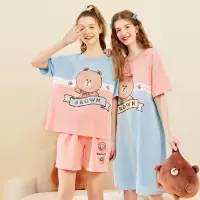 芬腾短袖睡裙女春夏薄款布朗熊可爱少女纯棉宽松闺蜜装家居服