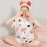 芬腾短袖睡衣女夏季纯棉薄款春夏少女学生卡通可爱夏天家居服套装