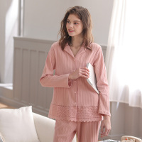 芬腾睡衣女春秋款纯棉长袖长裤套装秋季开衫可外穿全棉女士家居服