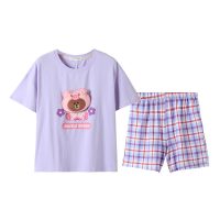 芬腾睡衣女夏季2021新款短袖纯棉可爱布朗熊少女夏薄款家居服套装