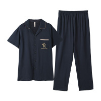 芬腾纯棉男士薄款睡衣夏季2021年新款中年短袖全棉家居服大码套装