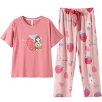 芬腾女士短袖睡衣女夏季薄款纯棉可爱少女两件套夏天家居服套装