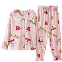 芬腾长袖睡衣女春秋甜美少女纯棉家居服大码宽松女士针织全棉套装