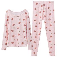 芬腾秋衣秋裤女套装棉质卡通布朗熊女秋冬季长袖美体大码保暖内衣