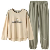 芬腾春秋新款长袖睡衣女纯棉圆领家居服少女休闲宽松可外穿套装