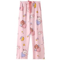 芬腾夏季女士睡裤纯棉薄款空调宽松休闲可外穿卡通布朗熊家居裤女