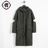 将起男士秋季长款迷彩时尚休闲连帽风衣