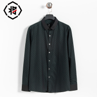 将起品牌男士春秋季国潮时尚休闲翻领格纹 长袖衬衫