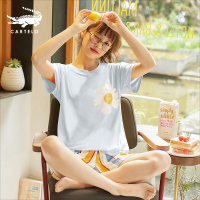 卡帝乐鳄鱼(CARTELO)夏季睡衣女纯棉短袖短裤两件套装韩版学生可爱休闲家居服