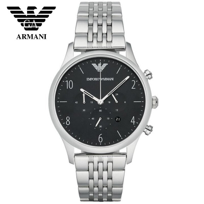 阿玛尼(ARMANI)手表男士皮带表 欧美时尚腕表 日历计时男士手表阿玛钢带男表